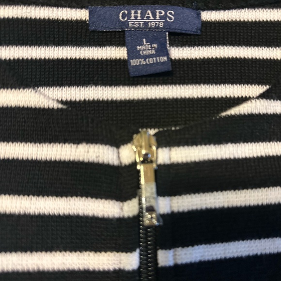 Chaps Black & White Striped Career Cardigan Sweater Zip Front Size Large NWOT - Picture 7 of 11